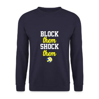 Volleyball Block Spruch - Unisex Pullover - Navy - Vorne - Alina (178cm) & Michal (187cm)
