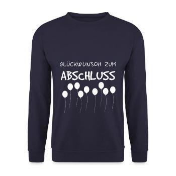 Glückwunsch zum Abschluss - Geschenkidee Prüfung - Unisex Pullover - Navy - Vorne - Alina (178cm) & Michal (187cm)