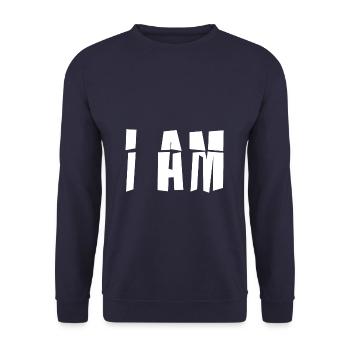 I AM Geschenk Witzige Geschenkidee - Unisex Pullover - Navy - Vorne - Alina (178cm) & Michal (187cm)