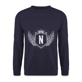 N Buchstabe Wappen - Unisex Pullover - Navy - Vorne - Alina (178cm) & Michal (187cm)