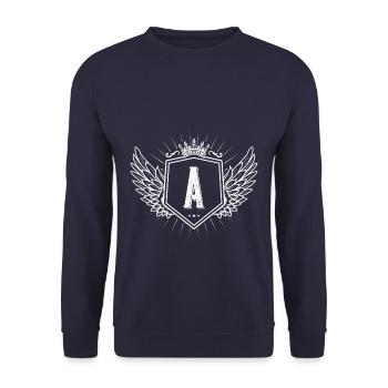 A Buchstabe Wappen Krone Name - Unisex Pullover - Navy - Vorne - Alina (178cm) & Michal (187cm)