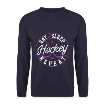 Hockey Food Sleeping Ice Hockey Saying - Unisex Sweatshirt - navy - Front - Alina (178cm) & Michal (187cm)