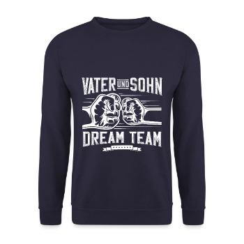 Vater sohn team - Unisex Pullover - Navy - Vorne - Alina (178cm) & Michal (187cm)