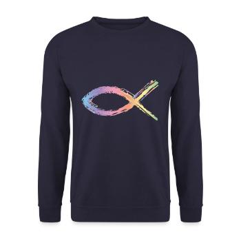 jesus fisch symbol bunt - Unisex Pullover - Navy - Vorne - Alina (178cm) & Michal (187cm)