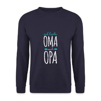 Ich liebe Oma und Opa - Unisex Pullover - Navy - Vorne - Alina (178cm) & Michal (187cm)