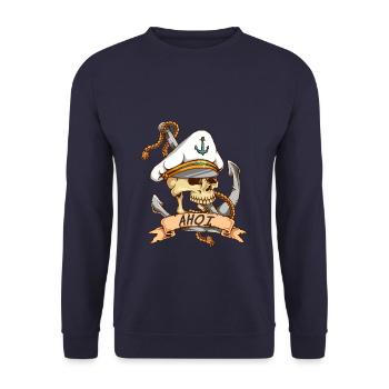 Sailor Ahoi anchor skull - Unisex Sweatshirt - navy - Front - Alina (178cm) & Michal (187cm)