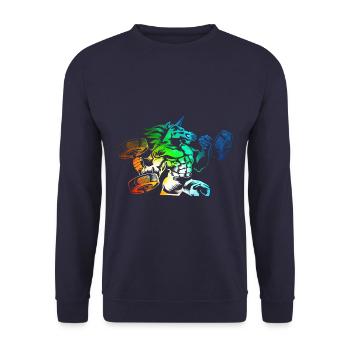 unicorn workout bunt - Unisex Pullover - Navy - Vorne - Alina (178cm) & Michal (187cm)