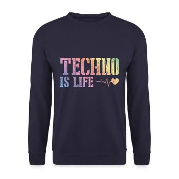 techno ist leben - Unisex Pullover - Navy - Vorne - Alina (178cm) & Michal (187cm)