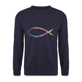 jesus fisch bunt - Unisex Pullover - Navy - Vorne - Alina (178cm) & Michal (187cm)