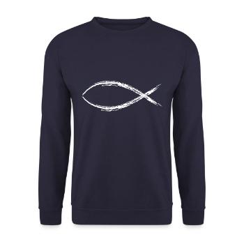 jesus fisch - Unisex Pullover - Navy - Vorne - Alina (178cm) & Michal (187cm)