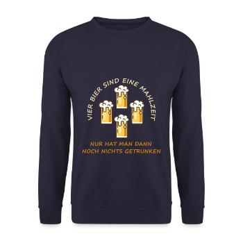 Vier Bier sind eine Mahlzeit T-Shirt - Unisex Pullover - Navy - Vorne - Alina (178cm) & Michal (187cm)