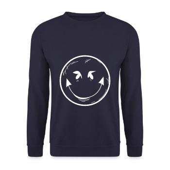 Teufel Emoticon Symbol Geschenk - Unisex Pullover - Navy - Vorne - Alina (178cm) & Michal (187cm)