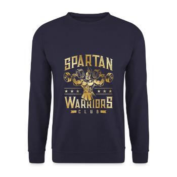 spartan warriors club hanteln gold - Unisex Pullover - Navy - Vorne - Alina (178cm) & Michal (187cm)