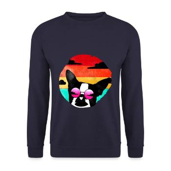 Retro Pit Bull Grafik Geschenk - Unisex Pullover - Navy - Vorne - Alina (178cm) & Michal (187cm)