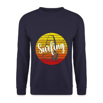 Vintage Surfing Windsurfer - Unisex Sweatshirt - navy - Front - Alina (178cm) & Michal (187cm)