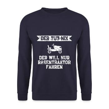 Rasen mähen / Garten Geschenkidee - Unisex Pullover - Navy - Vorne - Alina (178cm) & Michal (187cm)