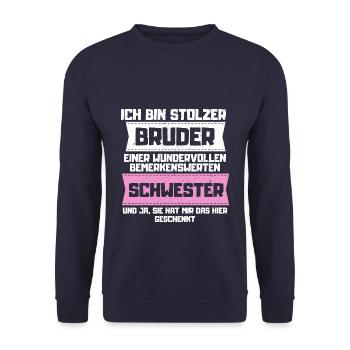 Stolzer Bruder einer Schwester - Unisex Pullover - Navy - Vorne - Alina (178cm) & Michal (187cm)