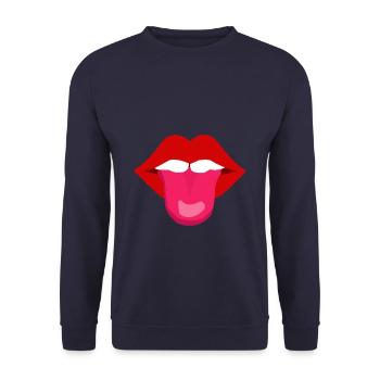 Bouche avec langue | Sortir la langue effrontée drôle - Sweat-shirt Unisexe - marine - Devant - Alina (178cm) & Michal (187cm)