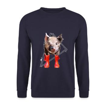 Low Poly Art: Pig Fun Shirt & Rubber Boots - Unisex Sweatshirt - navy - Front - Alina (178cm) & Michal (187cm)