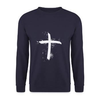 white Jesus Cross Brush Symbole Gift Idea - Sweat-shirt Unisexe - marine - Devant - Alina (178cm) & Michal (187cm)
