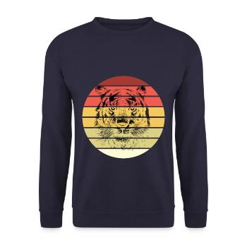 Vintage Retro Tiger - Unisex Pullover - Navy - Vorne - Alina (178cm) & Michal (187cm)