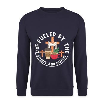 Alimenté par le Saint- et le café - Sweat-shirt Unisexe - marine - Devant - Alina (178cm) & Michal (187cm)