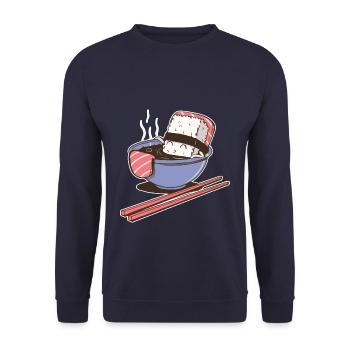 Sushi Suppe Illustration Geschenk - Unisex Pullover - Navy - Vorne - Alina (178cm) & Michal (187cm)