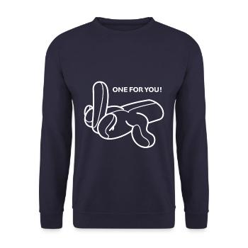 Mittelfinger Comic Hand One for you cooler Spruch - Unisex Pullover - Navy - Vorne - Alina (178cm) & Michal (187cm)