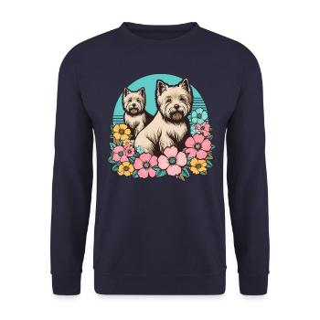 Cairn Terrier Retro Pastell Blumen - Unisex Pullover - Navy - Vorne - Alina (178cm) & Michal (187cm)