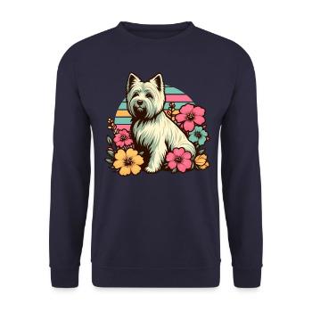 Cairn Terrier Retro Pastell Blumen - Unisex Pullover - Navy - Vorne - Alina (178cm) & Michal (187cm)