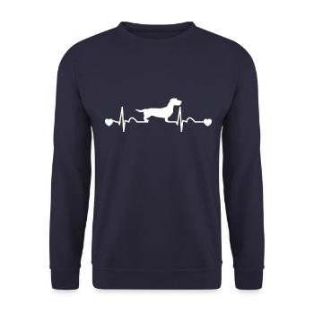 Dachshund Rauhaardackel Herzschlag Geschenk - Unisex Pullover - Navy - Vorne - Alina (178cm) & Michal (187cm)