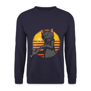 Cat Playing Flute - Unisex Pullover - Navy - Vorne - Alina (178cm) & Michal (187cm)