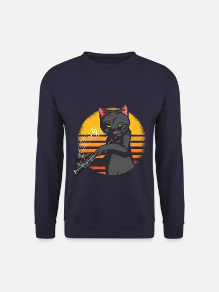 Cat Playing Flute - Unisex Pullover - Navy