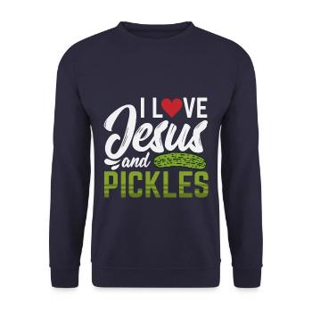 I Love Jesus And Pickles - Unisex Pullover - Navy - Vorne - Alina (178cm) & Michal (187cm)