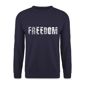 FREEDOM Aufdruck (weiß - Textur) - Unisex Pullover - Navy - Vorne - Alina (178cm) & Michal (187cm)