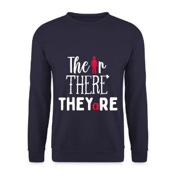Funny English Spelling There Their They're - Unisex Pullover - Navy - Vorne - Alina (178cm) & Michal (187cm)