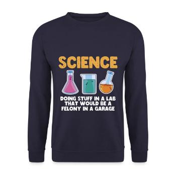 Funny Chemistry Stuff In A Laboratory - Unisex Pullover - Navy - Vorne - Alina (178cm) & Michal (187cm)