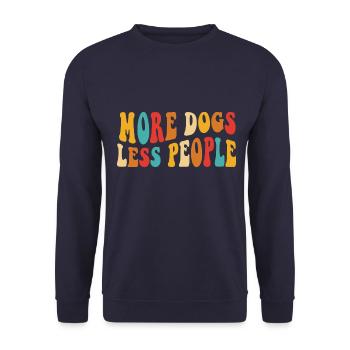 More Dogs Less People - Groovy Retro Design - Unisex Pullover - Navy - Vorne - Alina (178cm) & Michal (187cm)