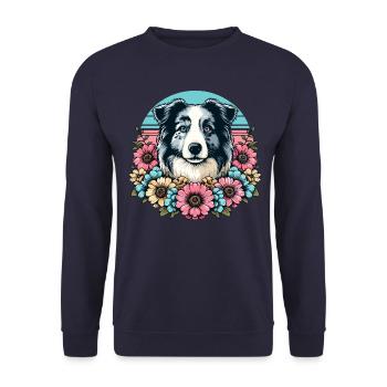 Border Collie Retro Pastel Floral Blue Merle - Unisex Sweatshirt - navy - Front - Alina (178cm) & Michal (187cm)