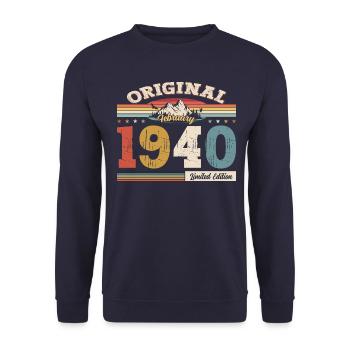 85. Geburtstag Geschenk Mann Original Februar 1940 - Unisex Pullover - Navy - Vorne - Alina (178cm) & Michal (187cm)