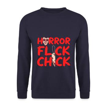 Halloween Horror Flicks Chick - Unisex Pullover - Navy - Vorne - Alina (178cm) & Michal (187cm)