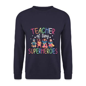 Teacher Of Tiny Superheroes - Unisex Pullover - Navy - Vorne - Alina (178cm) & Michal (187cm)
