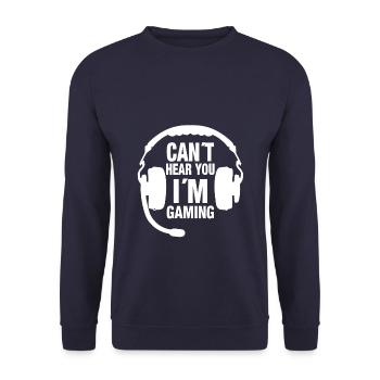 CANT HEAR YOU IN THE GAMING WHITE HOODIE - Unisex Sweatshirt - navy - Front - Alina (178cm) & Michal (187cm)