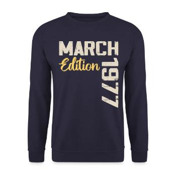 March 1977 Birthday Gift March 1977 - Unisex Sweatshirt - navy - Front - Alina (178cm) & Michal (187cm)