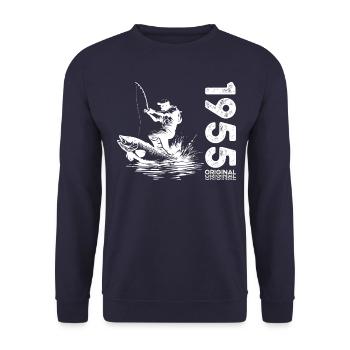 70ème Anniversaire Pêcheur Pêche 1955 Vintage 1955 - Sweat-shirt Unisexe - marine - Devant - Alina (178cm) & Michal (187cm)