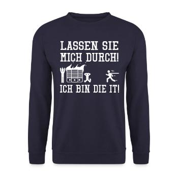 Lustiger Spruch Geschenk für IT PC Techniker admin - Unisex Pullover - Navy - Vorne - Alina (178cm) & Michal (187cm)