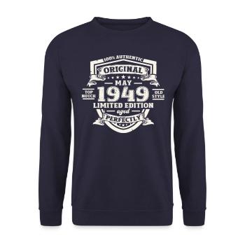 Original 1949 Jahrgang 1949 75. Geburtstag 1949 - Unisex Pullover - Navy - Vorne - Alina (178cm) & Michal (187cm)