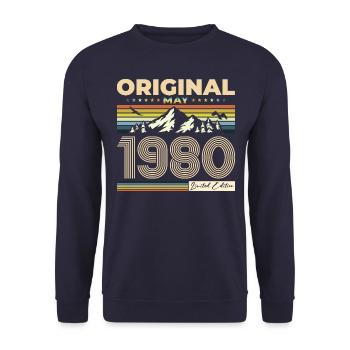Original mai 1980 ' s Vintage 1980's Anniversaire des années 1980 - Sweat-shirt Unisexe - marine - Devant - Alina (178cm) & Michal (187cm)
