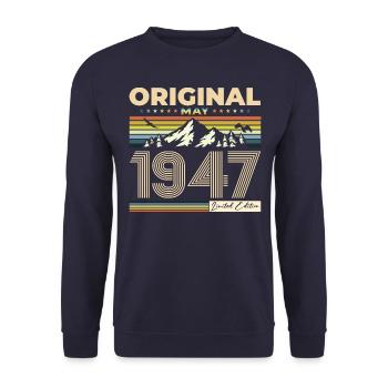 Original Mai 1947 Jahrgang 1947 Geburtstag 1947 - Unisex Pullover - Navy - Vorne - Alina (178cm) & Michal (187cm)