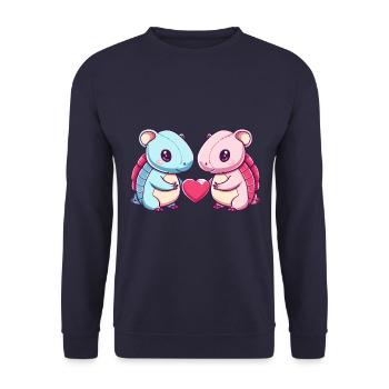 Gürteltier Paar Liebe Valentinstag - Unisex Pullover - Navy - Vorne - Alina (178cm) & Michal (187cm)
